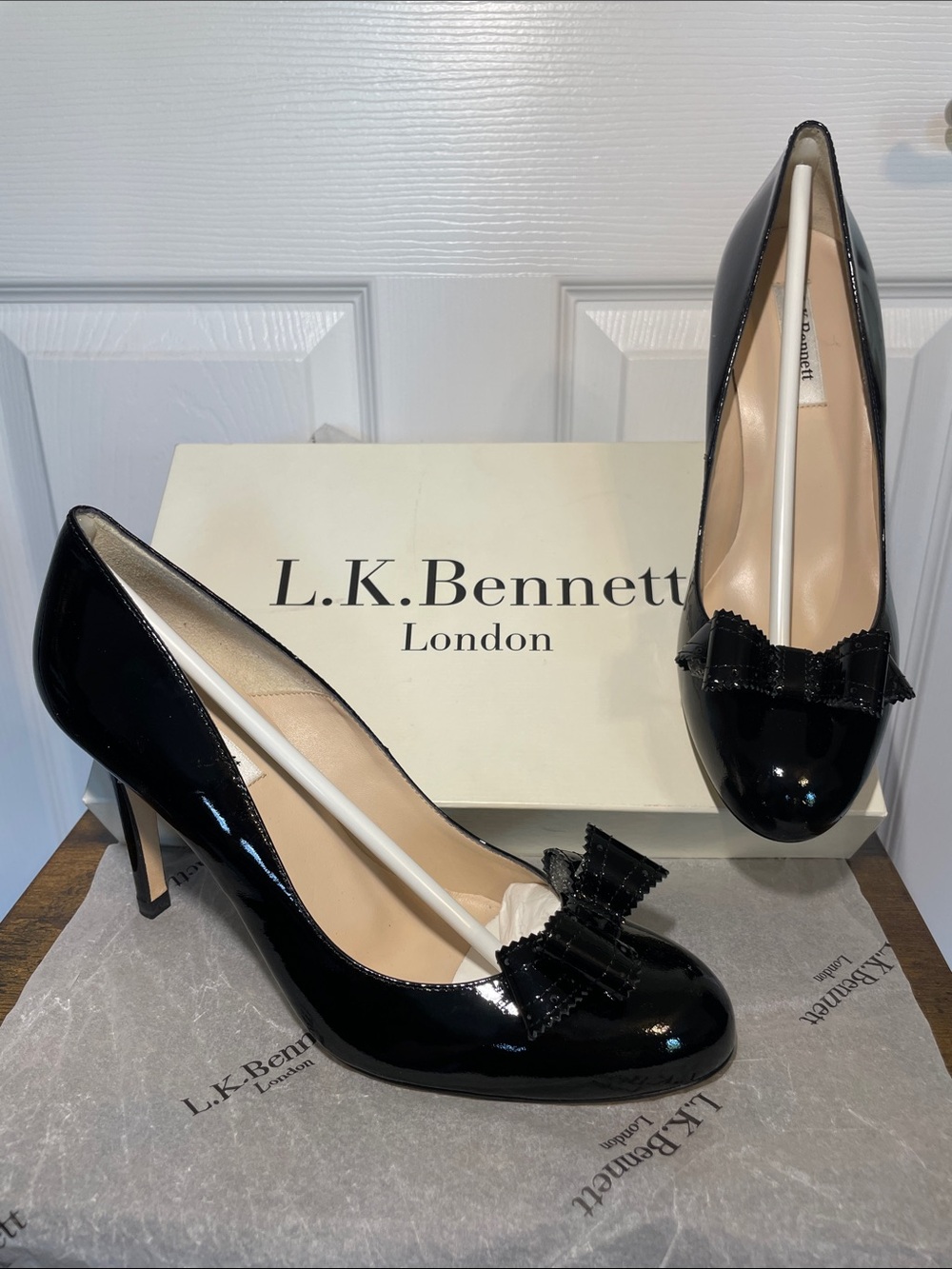 LK Bennett Black Patent Leather Bow Pumps